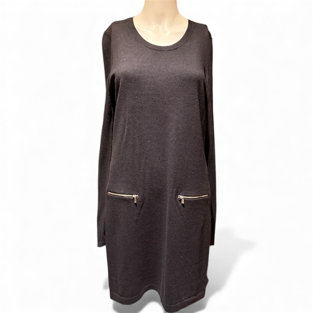 Michael Kors Black Long Sleeve Sweater Dress with Zipper Accents Medium - Picture 2 of 6